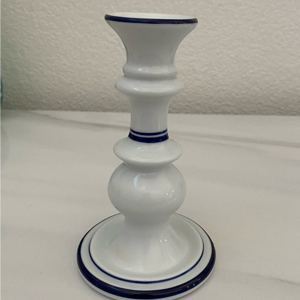 Dansk Bistro Christianshavn Blue & White Taper Candlestick Holders Set of 2 - Picture 3 of 4